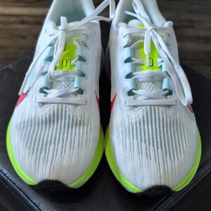 Nike White Sneakers with Neon Yellow and Coral Accents